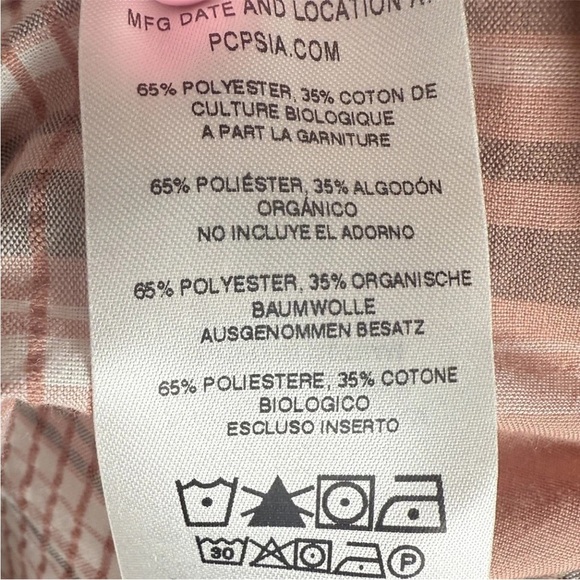 Patagonia Men’s Sz M Short Sleeve Button Front Orange Peach Plaid Shirt - Picture 6 of 6